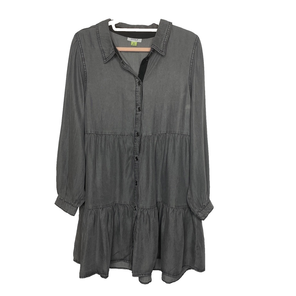 Serra Womens Grey Tiered Mini Dress Sz M Fairy Grunge Whimsigoth Witchy Peasant
